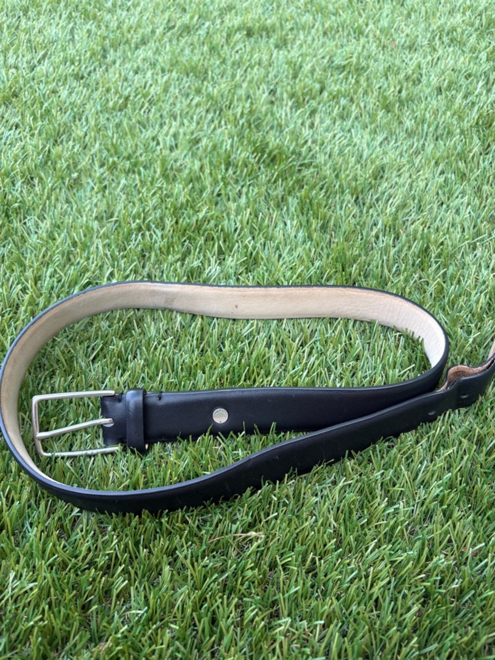 rag & bone Rugged Black Leather Belt with Silver Buckle